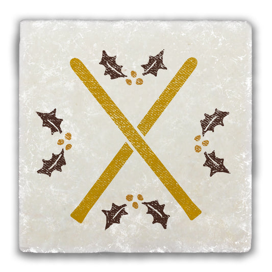 Skis Tumbled Stone Coaster