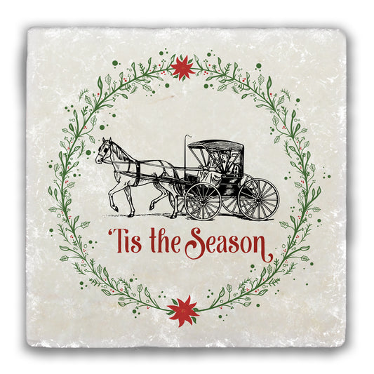 'Tis the Season Carriage Tumbled Stone Coaster