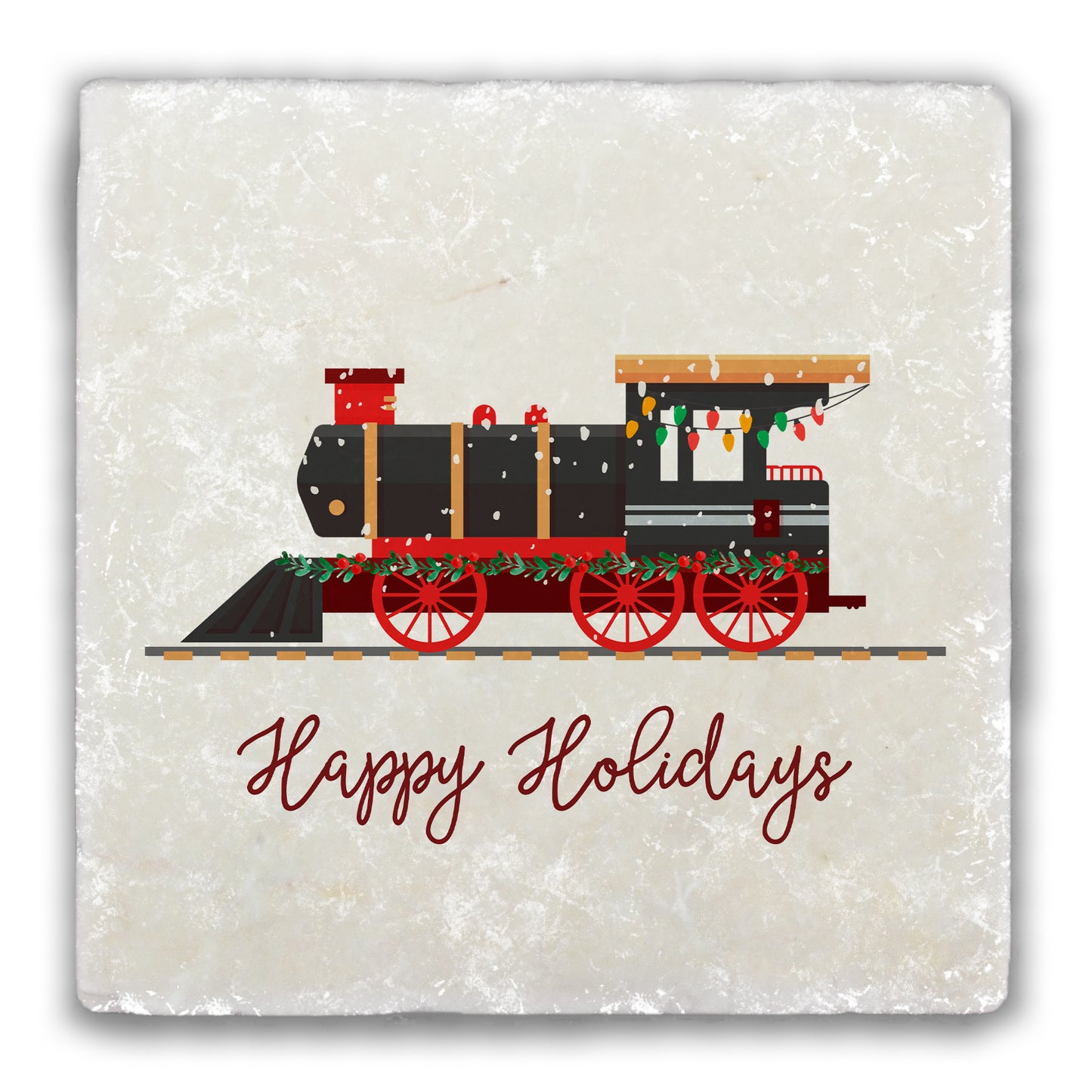 Happy Holidays Train Tumbled Stone Coaster