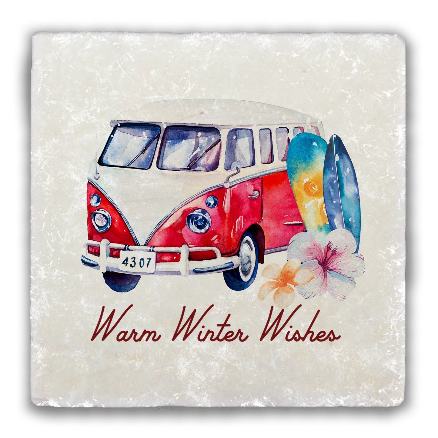 Warm Winter Wishes Van Tumbled Stone Coaster