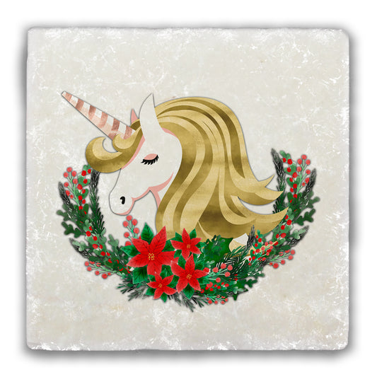 Unicorn Wreath Tumbled Stone Coaster