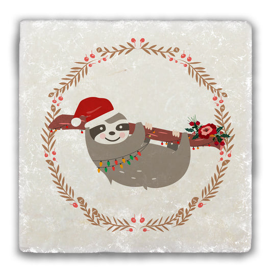 Sloth Wreath Tumbled Stone Coaster