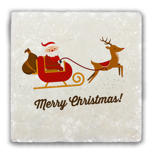 Merry Christmas Sleigh Tumbled Stone Coaster