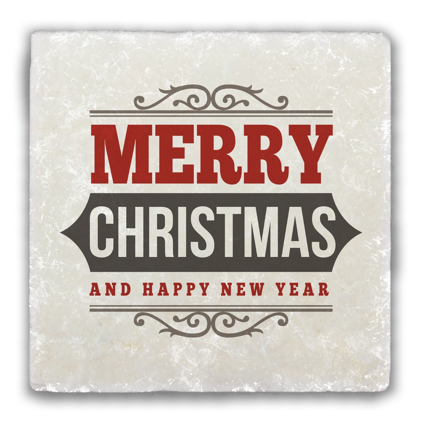 Merry Christmas and Happy New Year Tumbled Stone Coaster
