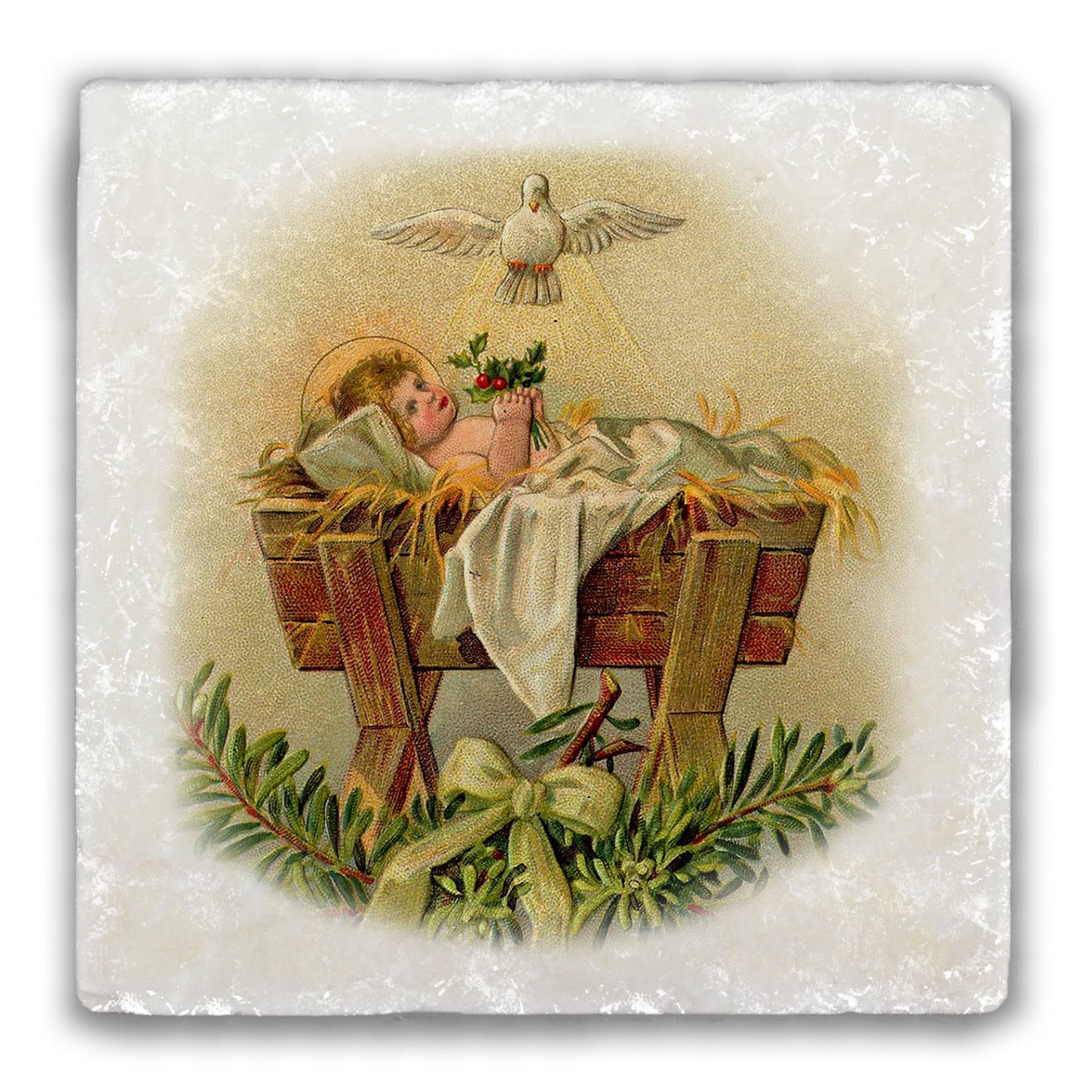 Dove at Nativity Tumbled Stone Coaster