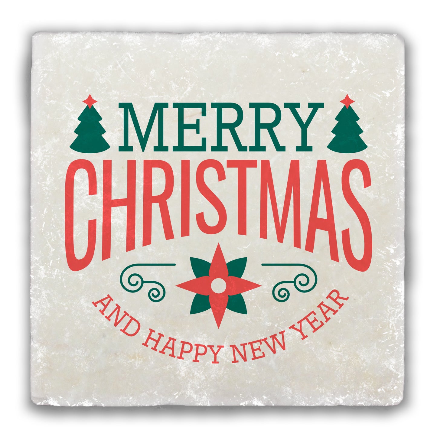 Merry Christmas & Happy New Year Tumbled Stone Coaster
