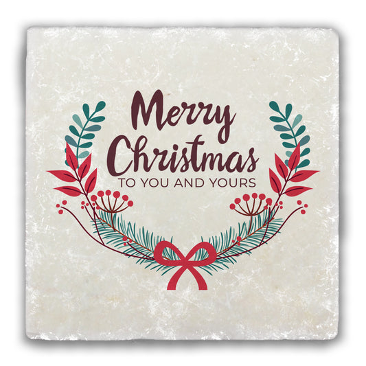 Merry Christmas to You and Yours Tumbled Stone Coaster