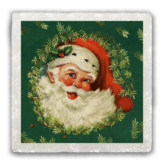 Santa Wreath Tumbled Stone Coaster