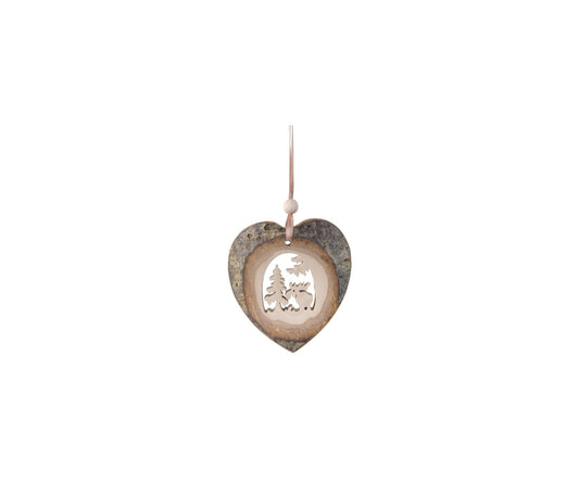Large Wooden Heart Ornament - Deer
