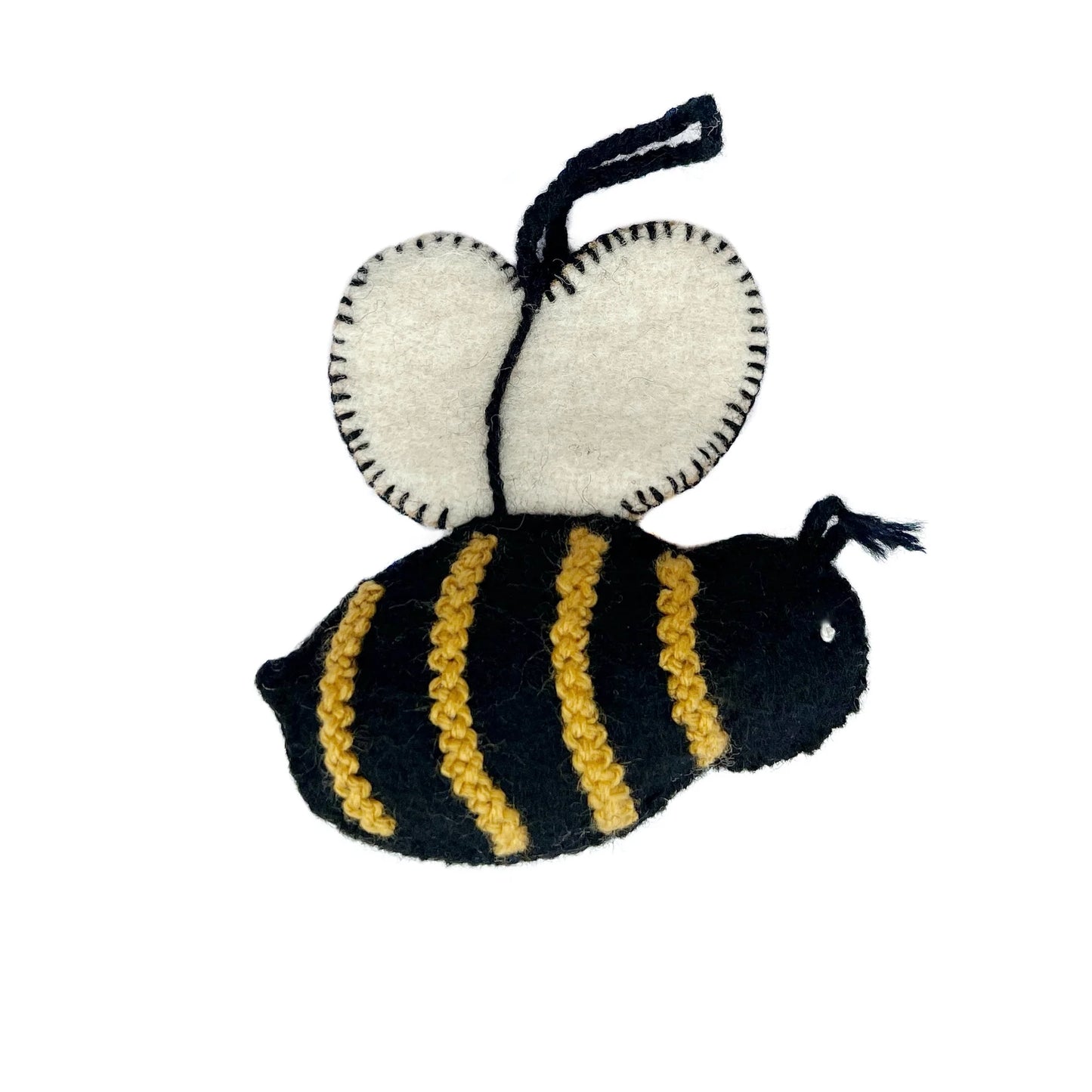 Bee Embroidered Wool Ornament, Open/Side View