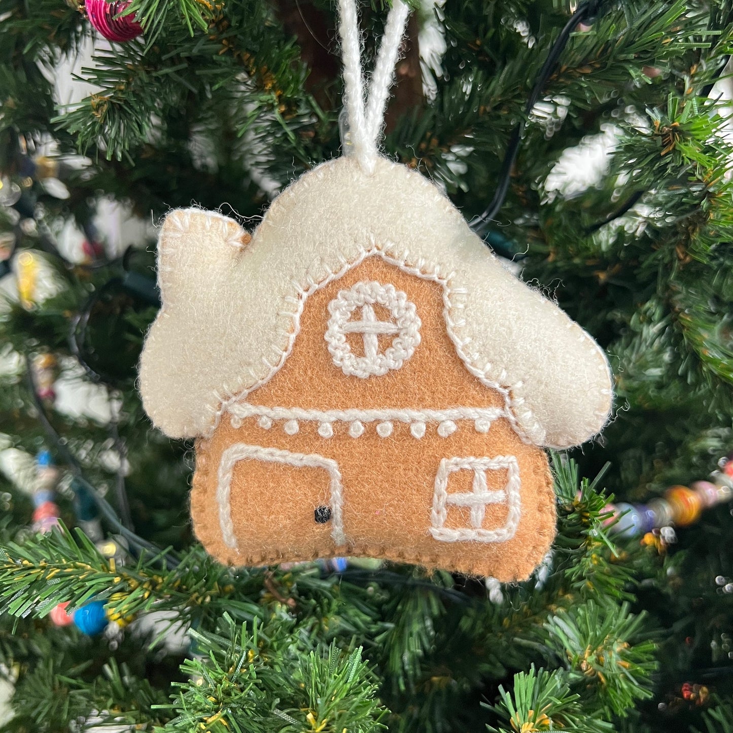 Gingerbread House Embroidered Wool Ornament