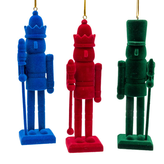 6" Green, Red, & Blue Flocked Nutcracker Ornaments, 3 Assorted