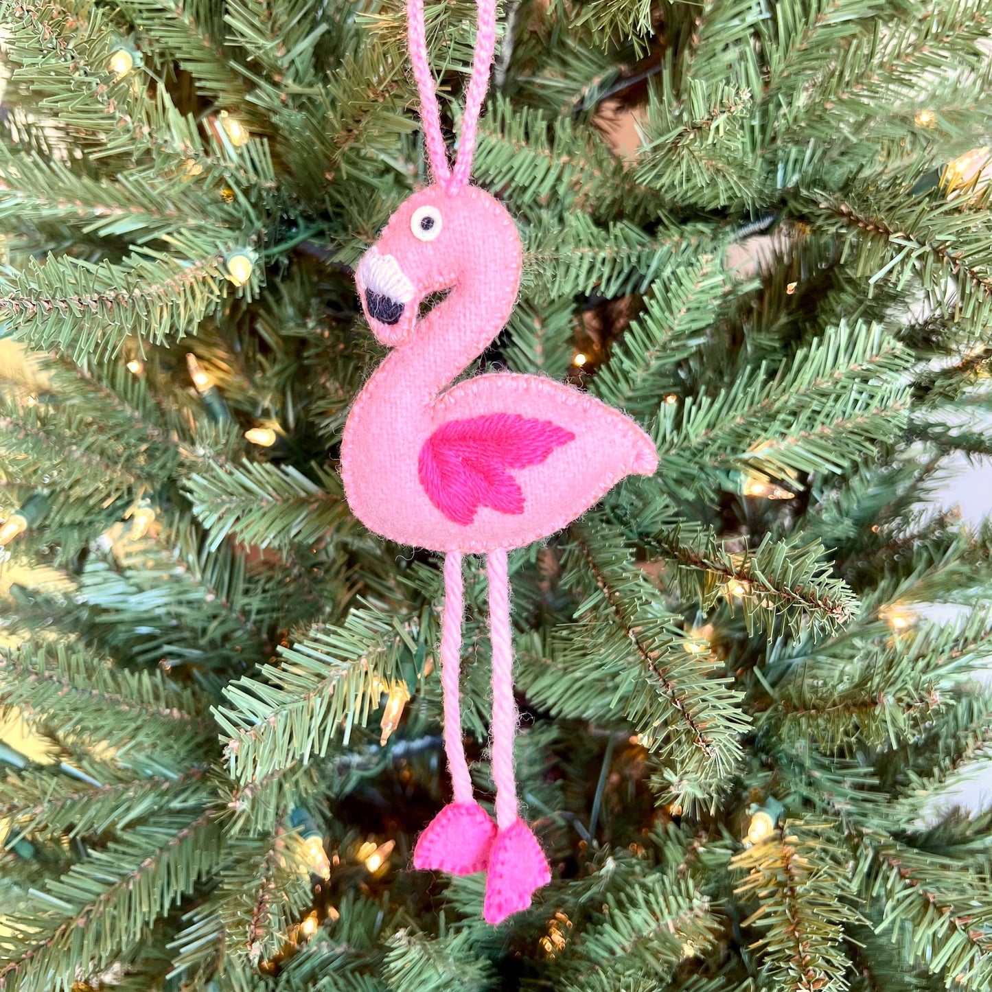 Flamingo Embroidered Wool Ornament