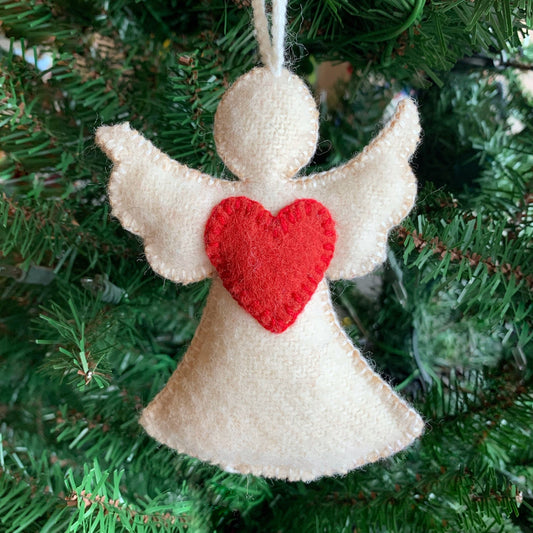 Angel Embroidered Wool Ornament, Heart