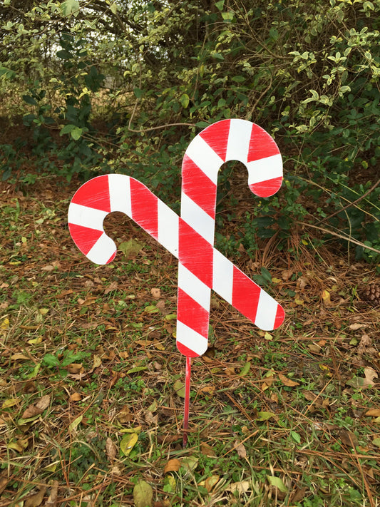 10" Candy Cane Yard Stake Outdoor Metal Art