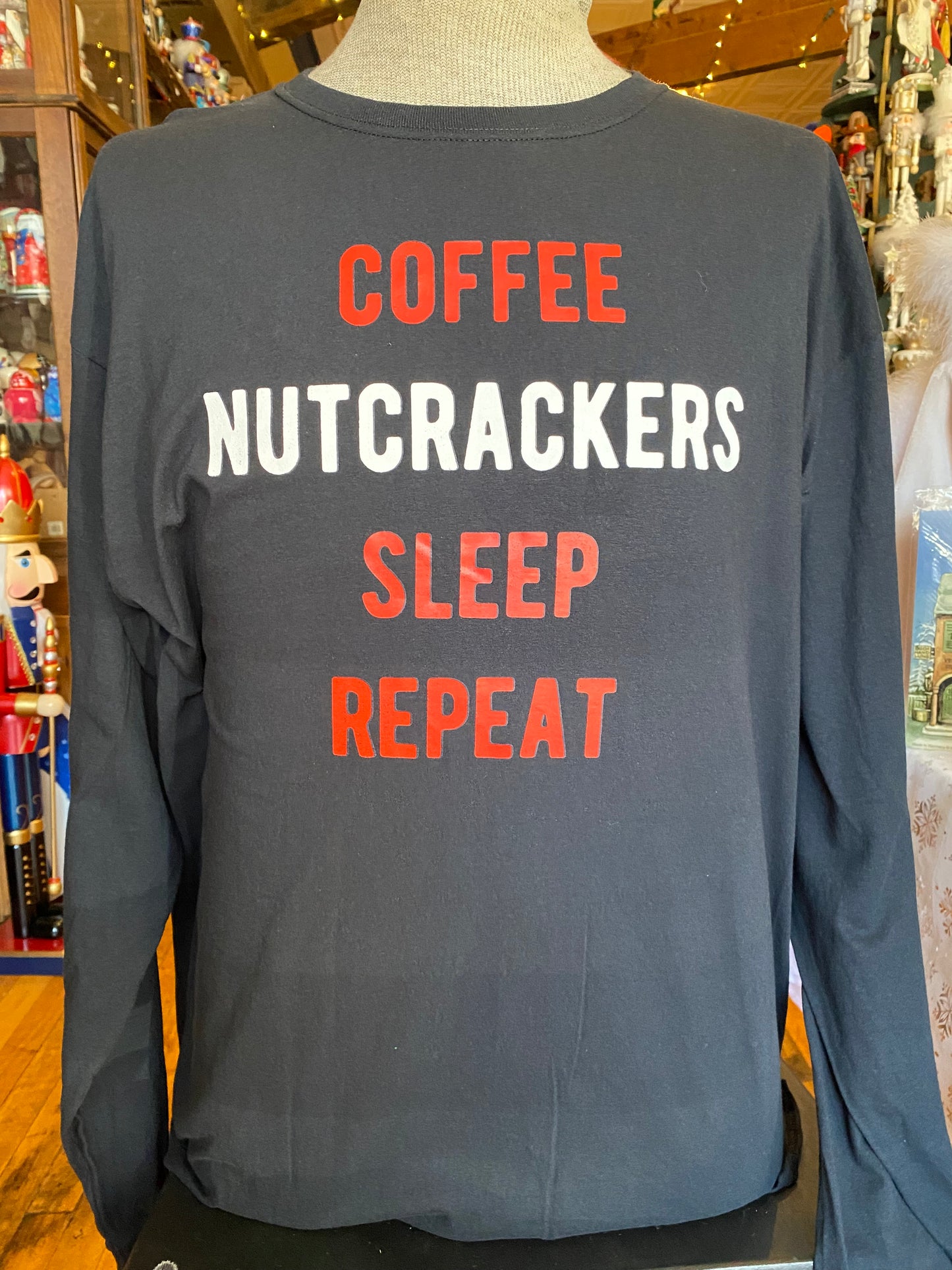 Coffee Nutcrackers Sleep Repeat, Black Long Sleeve Shirt