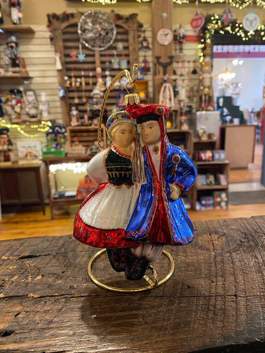 Polish Dancers Glass Ornament - With Stand