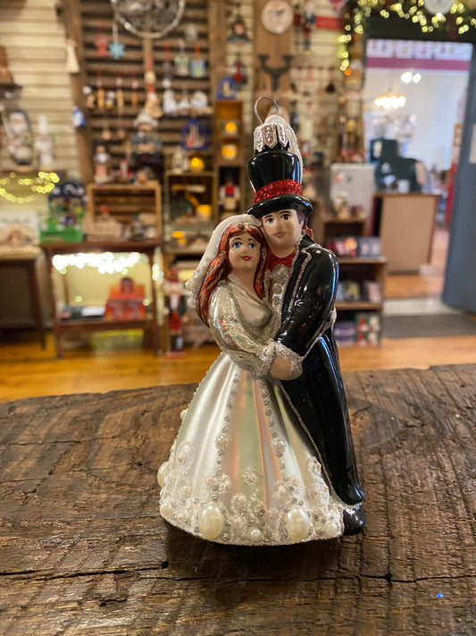 Bride and Groom Glass Ornament
