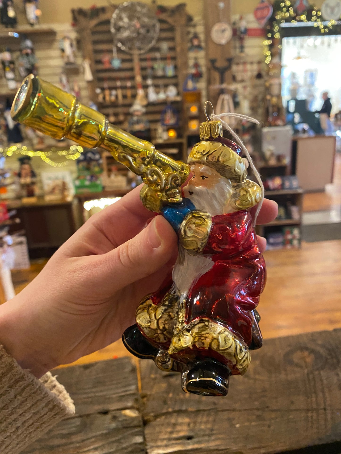 Santa with Telescope Glass Ornament - Made in Poland