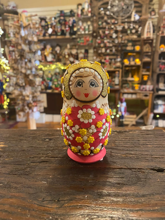 Pink with yellow flowers nesting doll