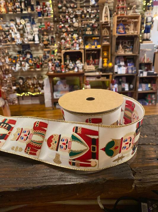 2 1/2" wired ribbon, Ivory, nutcracker