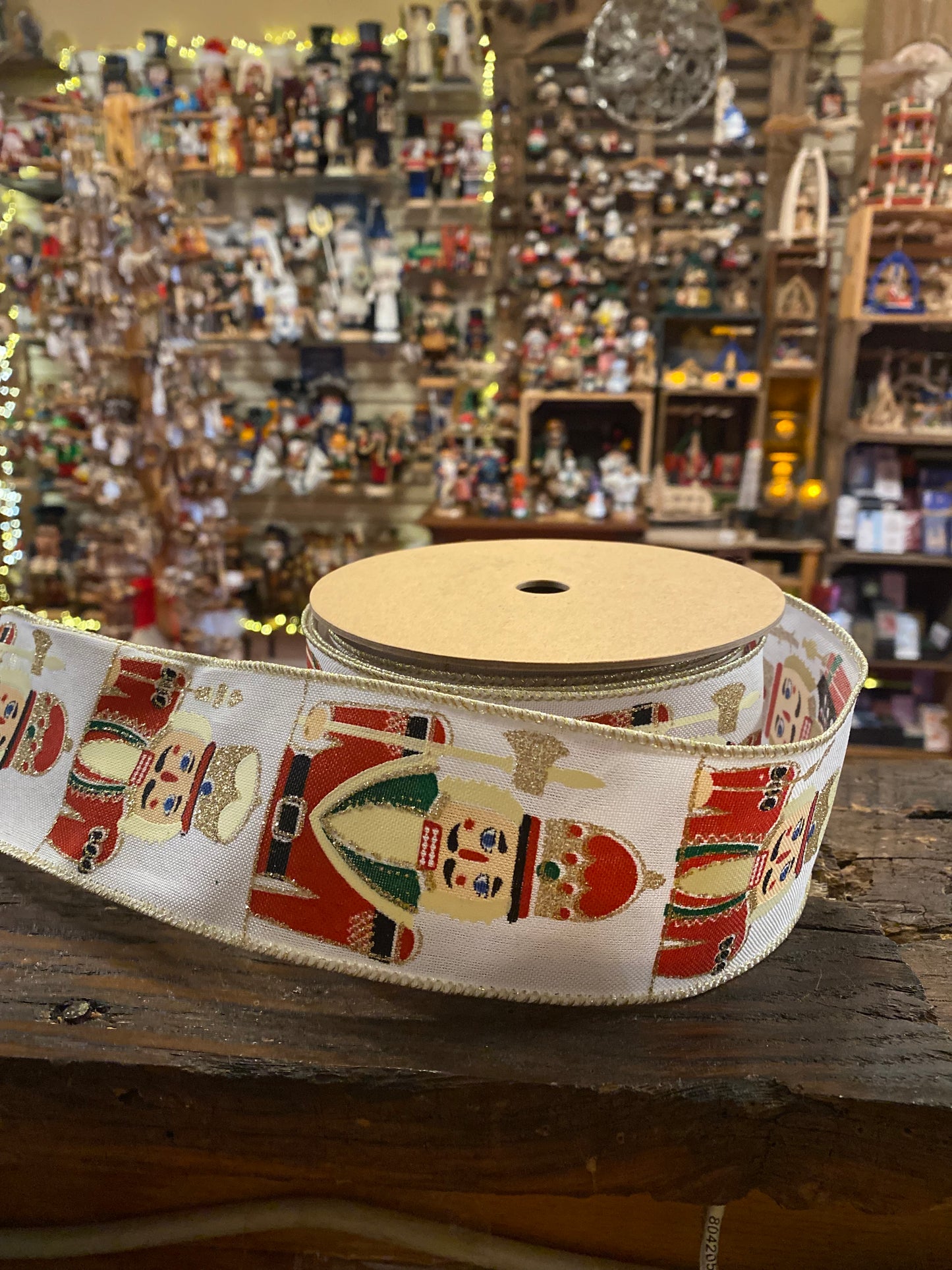 2 1/2" Wired Nutcracker Ribbon, white, 10 Yard Spool