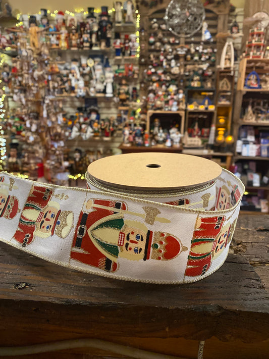 2 1/2" Wired Nutcracker Ribbon, white, 10 Yard Spool