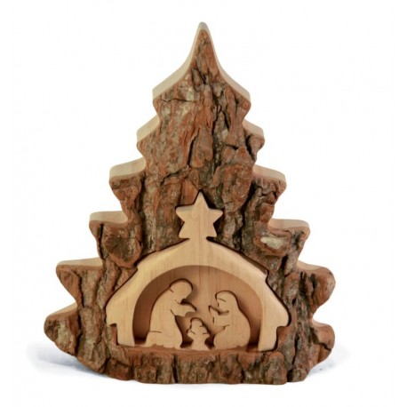 Wood Carved Nativity Scene Tree Shape