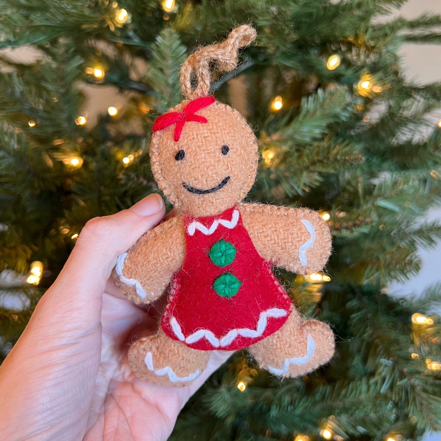Gingerbread Woman Embroidered Wool Ornament