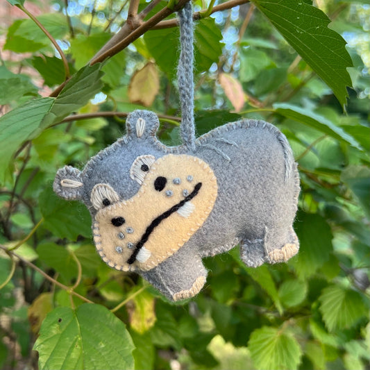 Hippo Embroidered Wool Ornament