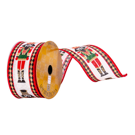 Vickerman 2.5" x 10 Yards Red, Cream, Black, Green, and Gold Nutcracker Ribbon
