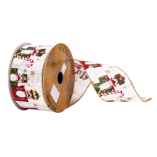Vickerman 2.5" x 10 Yards Beige, Green, and Red Nutcracker Ribbon