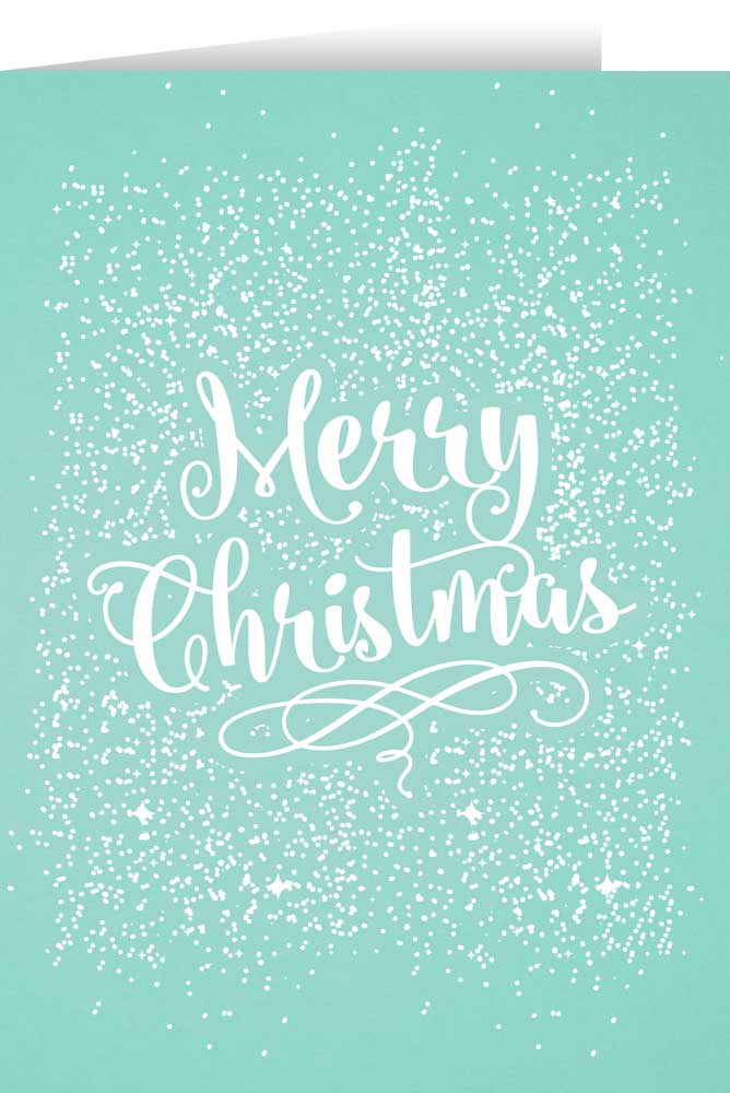 Merry Christmas Teal with white Snow Christmas Cards (Box of 25)