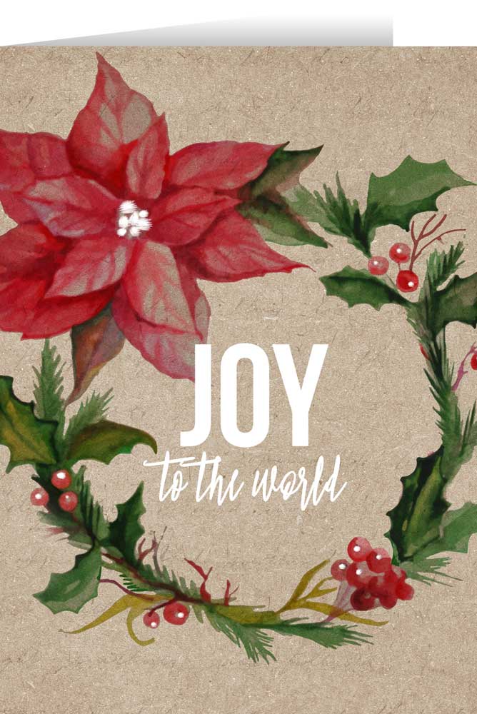Joy to the World with Vintage Holly and Flower Christmas Cards (Box of 25)