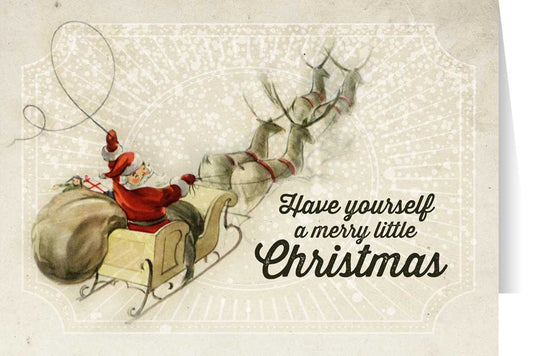 Vintage Santa and Sleigh with Reindeer Christmas Cards (Box of 25)