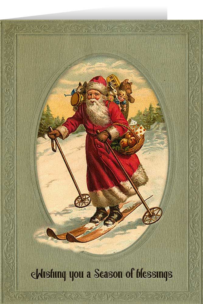Vintage Santa Skiing Christmas Cards (Box of 25)