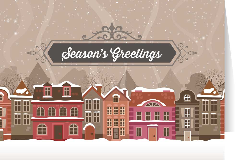 Season's Greetings with Snowy Town Christmas Cards (Box of 25)