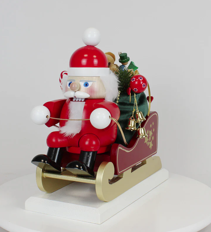 Santa on his Sled - German Nutcracker