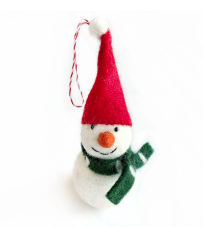 Snowman Ornament, Tufted Wool