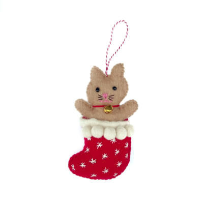 Cat in Stocking Ornament, Felt Wool