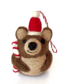 Christmas Bear Ornament, Tufted Wool