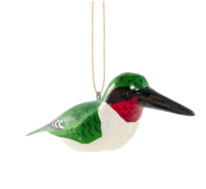 Ruby-Throated Hummingbird Wood Bird Ornament