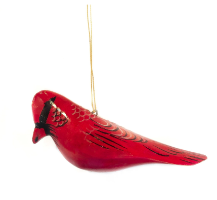 Painted Cardinal Wood Bird Ornament