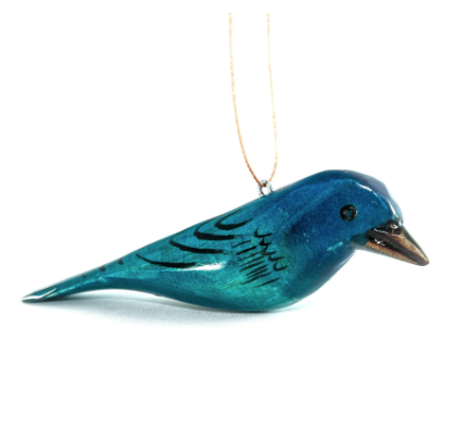 Indigo Bunting Wood Bird Ornament