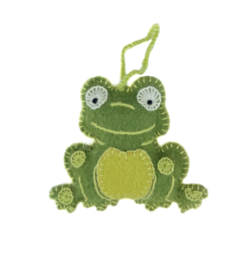 Frog Ornament, Embroidered Wool