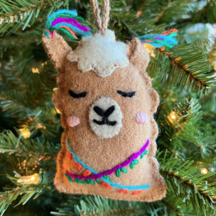 Alpaca Face Ornament, Embroidered Wool