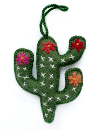 Cactus Ornament, Embroidered Wool