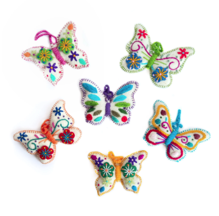 White Butterfly Multicolor Embroidered Wool Ornament