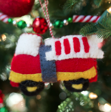 Fire Truck Ornament, Felt Wool