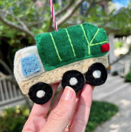 Garbage Truck Ornament, Felt Wool